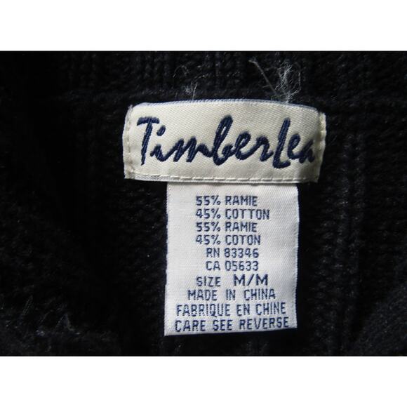 Vtg Timberlea Moose Christmas Sweater Trees Plaid Applique Knit Black Zip M - Picture 5 of 7